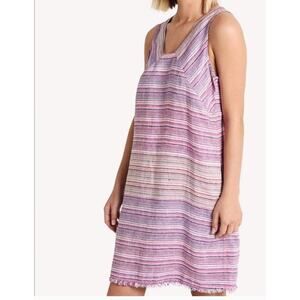 Tommy Bahama Micronesia Linen Pink Stripe Shift Dress Beachy Coastal Boho chic